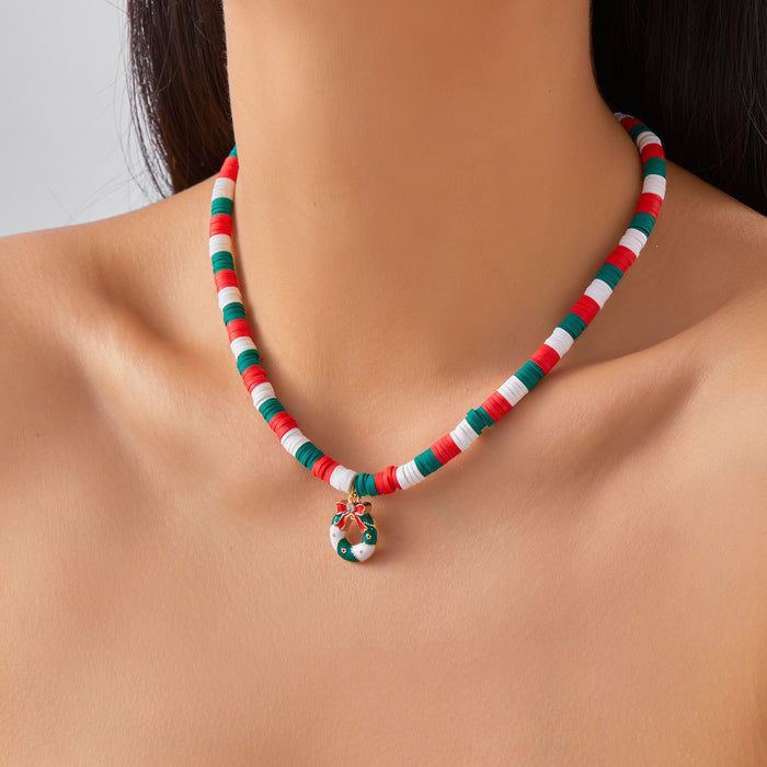 Wholesale Christmas new polymer clay necklace creative colorful Christmas tree snowman wreath gift box pendant necklace for women