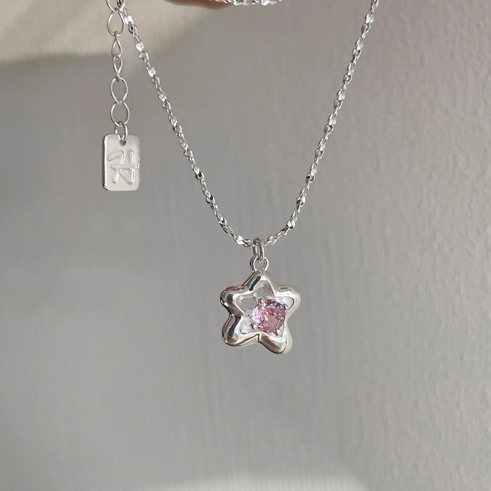 Wholesale pink zirconium star necklace women's clavicle chain