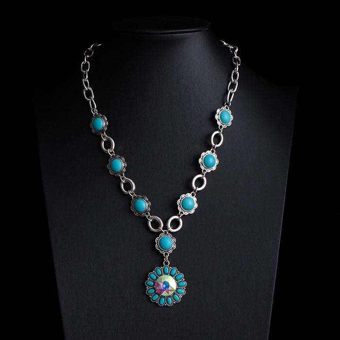 Wholesale Retro ethnic style turquoise necklace,  Western denim style,  multi-layer layered sweater chain