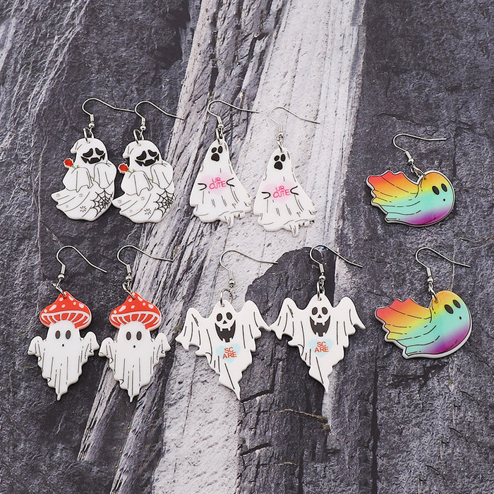 Wholesale Halloween Acrylic Double Sided Printing Cartoon Horror Ghost Earrings JDC-ES-Dagou006