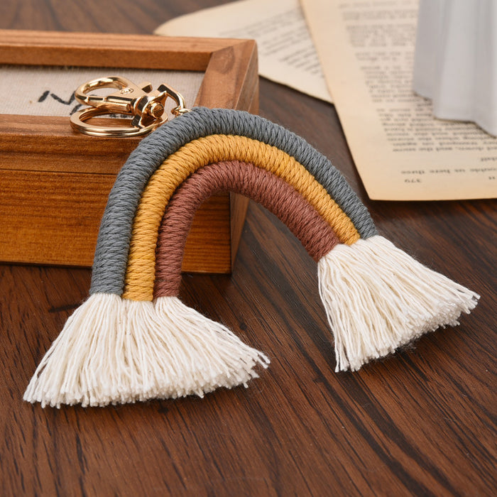 Wholesale New square tassel rainbow keychain hand woven pendant