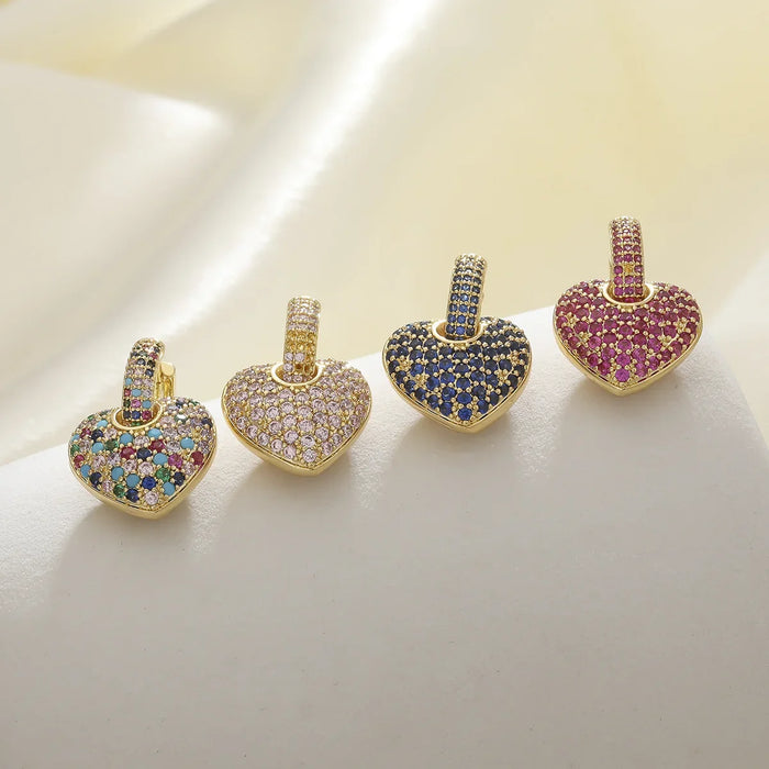 Wholesale Light luxury, high-end temperament, retro colored zircon heart-shaped heart earrings, earrings, earrings, ear buckles
