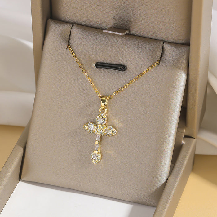 Wholesale Fashion colored zircon cross necklace, niche design accessory, collarbone chain