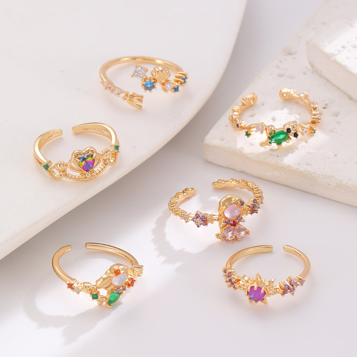 Wholesale Colorful zircon flower cartoon adjustable ring
