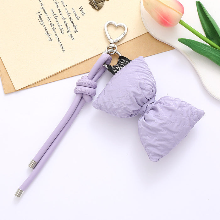 Wholesale Leather bow heart pendant luggage keychain lanyard accessories single buckle tassel pendant accessories