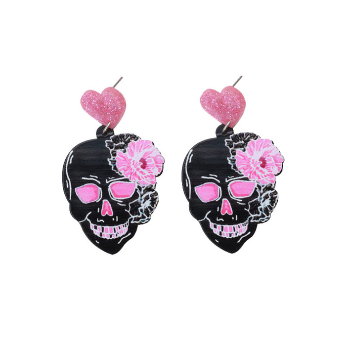 Wholesale Halloween Series Skull Ghost Death Flower Love Acrylic Printing Earrings JDC-ES-QingM001