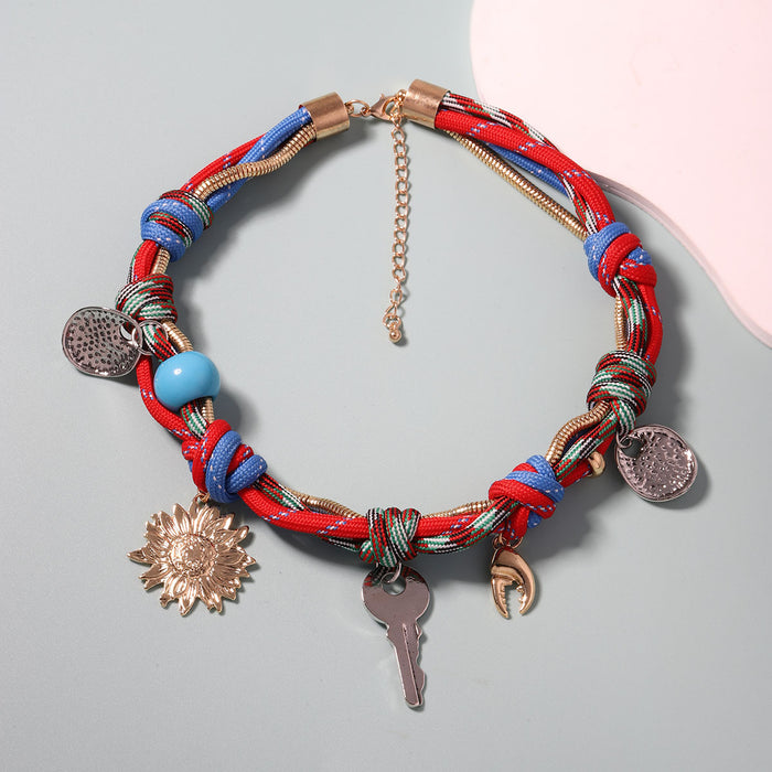 Wholesale multi-accessories alloy pendant hand-woven chain women's necklace