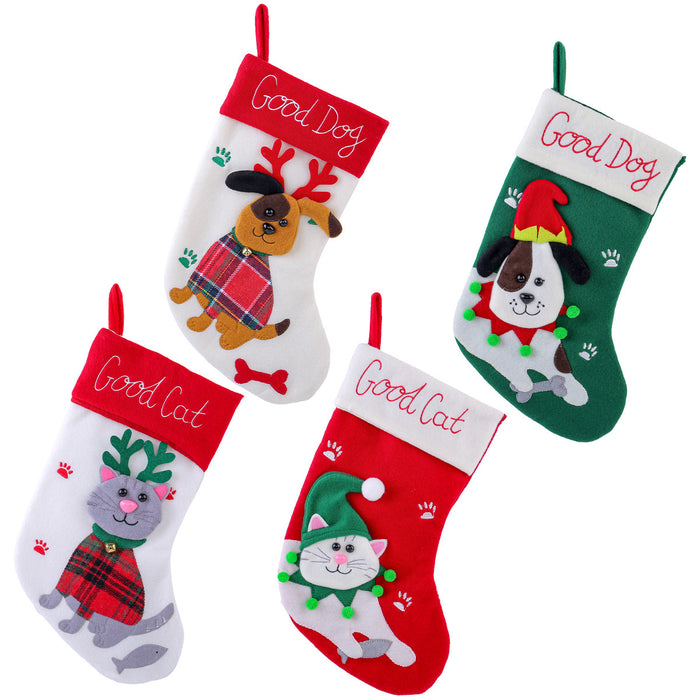Wholesale Cute Cat and Dog Christmas Socks Cartoon Christmas Socks Pendant Christmas Tree Gift Bag Decorative Socks