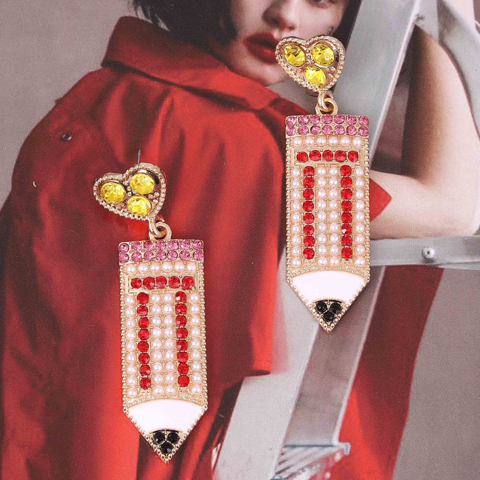 Wholesale rhinestone pencil earrings contrast color versatile small fresh colored diamond