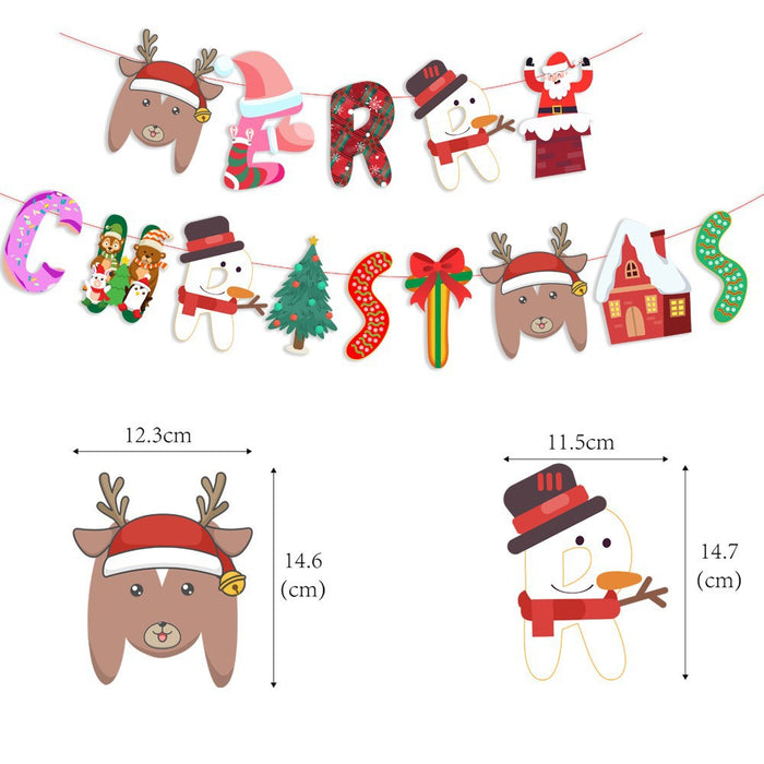 Wholesale Christmas Decorations Christmas Pull Flag Hanging Flag Holiday Banner Party Decoration Paper Cartoon Christmas Pull Flower String Flag
