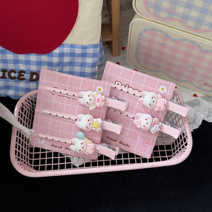 Wholesale Resin Bunny Duckbill Hair Clip Cute Kawaii Pink Barrette For Girls Stylish Hair Accessory Boutique Resale