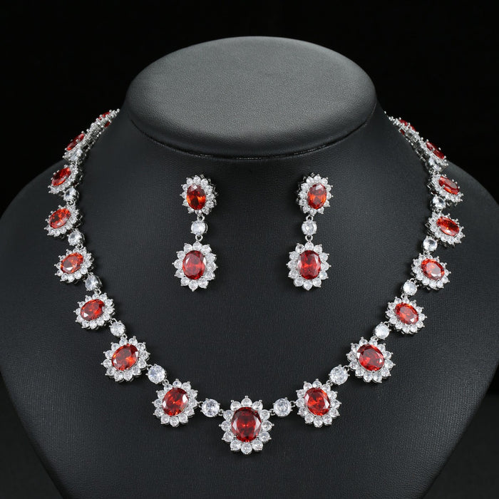Wholesale Luxury Zircon Necklace Earrings suit  Banquet Jewelry Oval Women' s Holiday Wear
