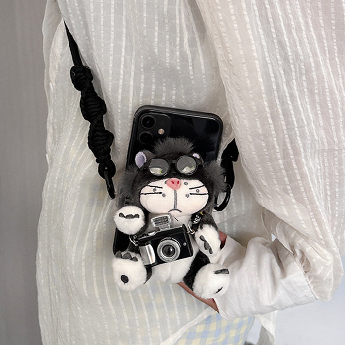 Wholesale Cat Camera Mobile Phone Case Back Clip Crossbody Plush Doll Mobile Phone Chain