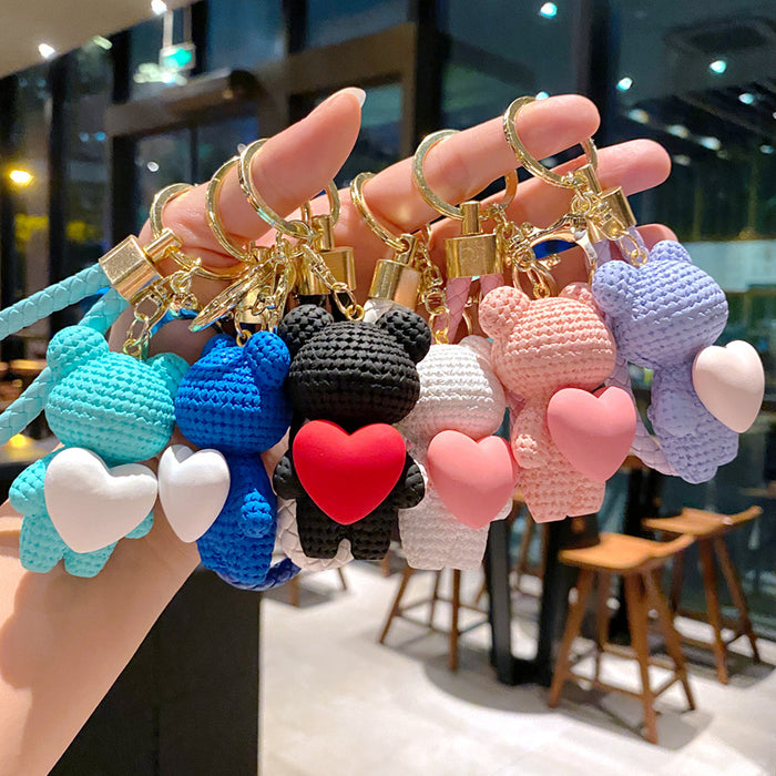 Wholesale Cartoon yarn, heart-shaped weaving pendant, car keychain accessories, keychain