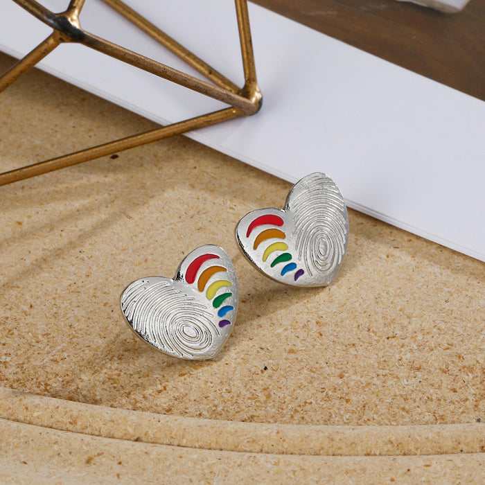 Wholesale Heart Shape Fingerprint Rainbow Alloy Earrings JDC-ES-KeR005