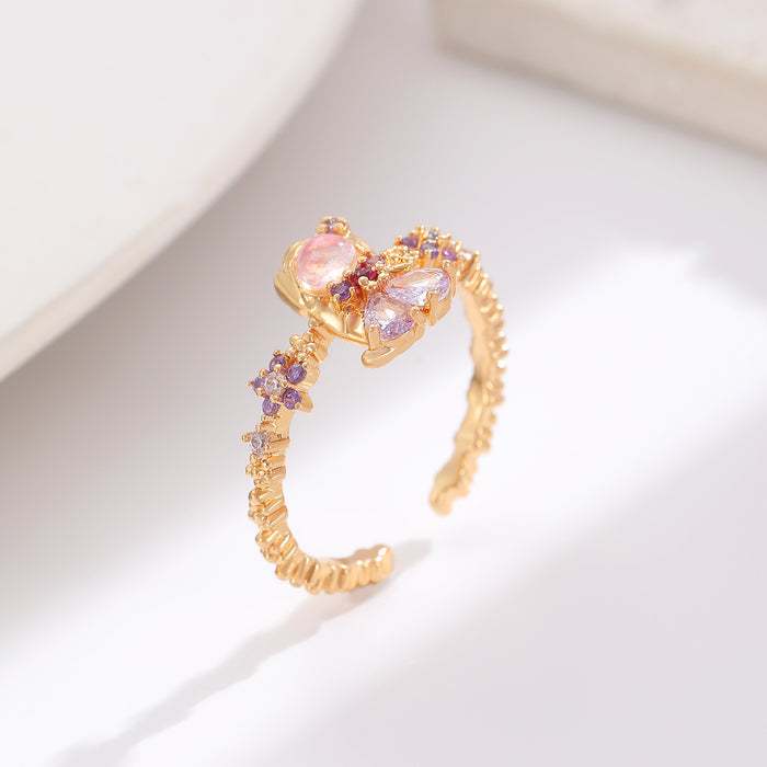 Wholesale Colorful zircon flower cartoon adjustable ring