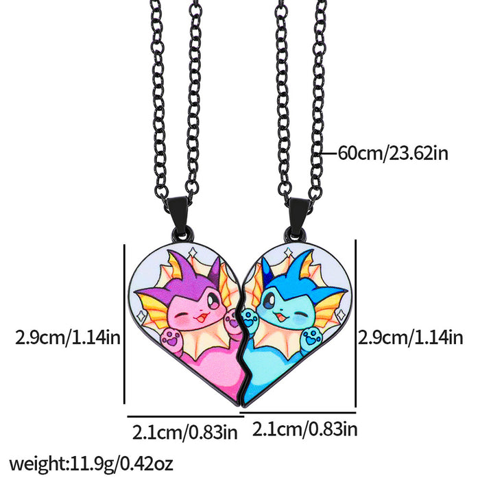 Wholesale 1pair Cartoon Cute Heart Patchwork Pendant Necklace