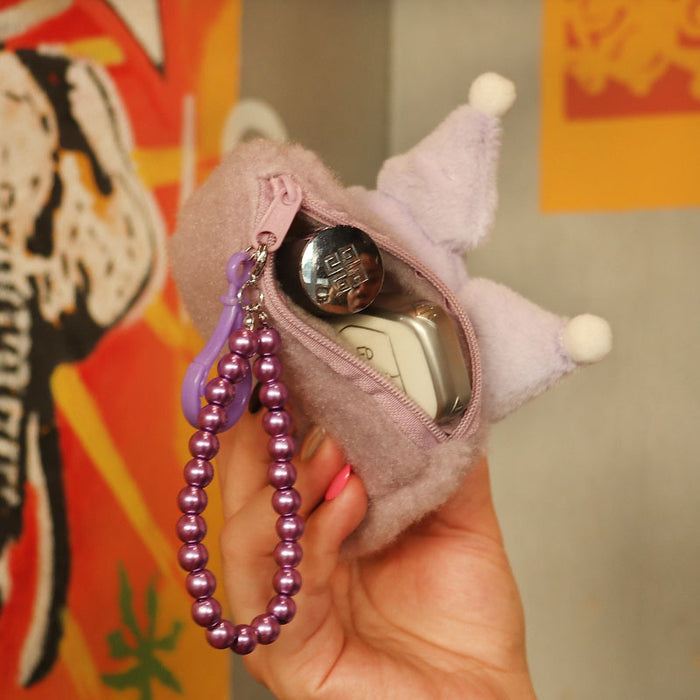 Wholesale Plush White Dog Coin Purse With Bead Chain Cute Bow Design Cartoon Small Bag For Students Key Card Holder Gift