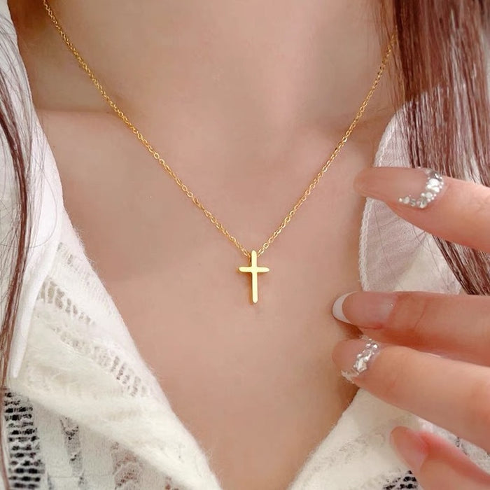 Wholesale Cross necklace popular 18K gold pendant clavicle chain necklace titanium steel