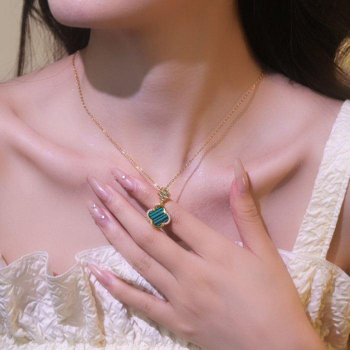 Wholesale Micro inlaid lucky grass necklace earring set, light luxury, personalized temperament, earrings and accessories combination