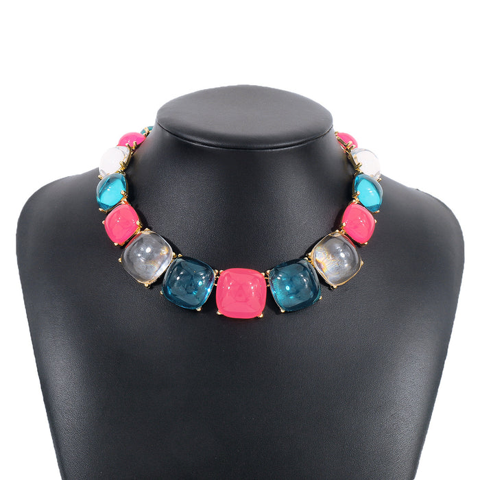 Wholesale Color Block Jelly Geometric Alloy Necklace Earring Set JDC-NE-QianDi022