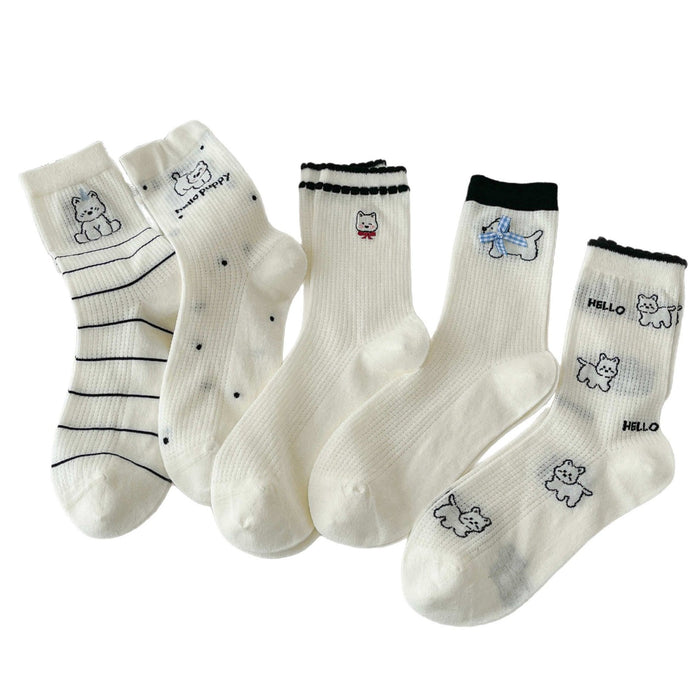 Wholesale Bow Socks Mesh Socks Cartoon polka dot Stripes Middle Socks