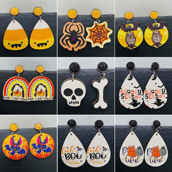 Wholesale  Wooden Earrings Pumpkin Forest Skull  Web Earrings