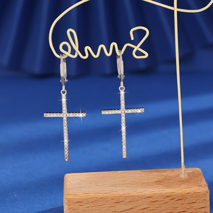 Wholesale Jewelry Retro Geometric Diamond Cross Earrings for Women Niche Accessible Earrings