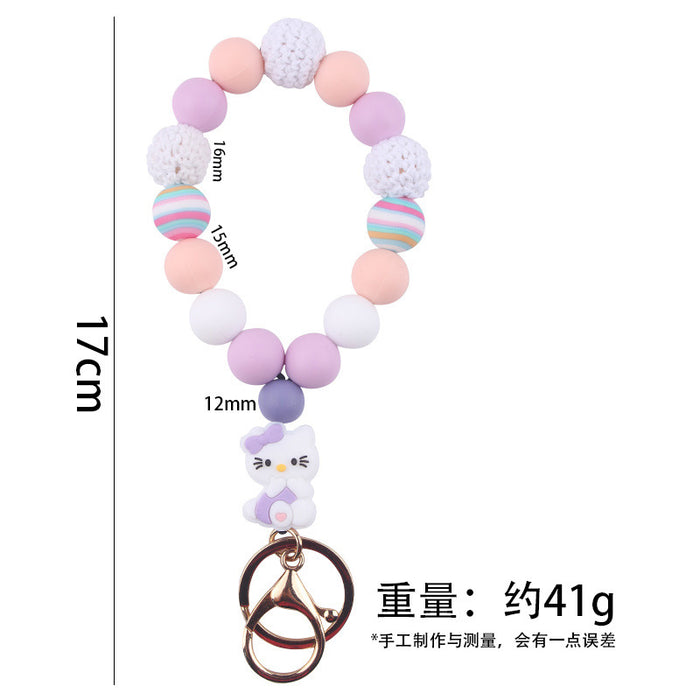 Wholesale Silicone wrist key chain pendant cartoon silicone cat DIY beaded bracelet key ring accessories