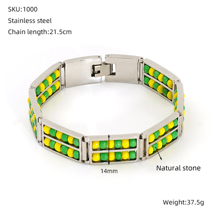 Wholesale Fashionable stainless steel double row bead bracelet, versatile and non fading natural stone bracelet