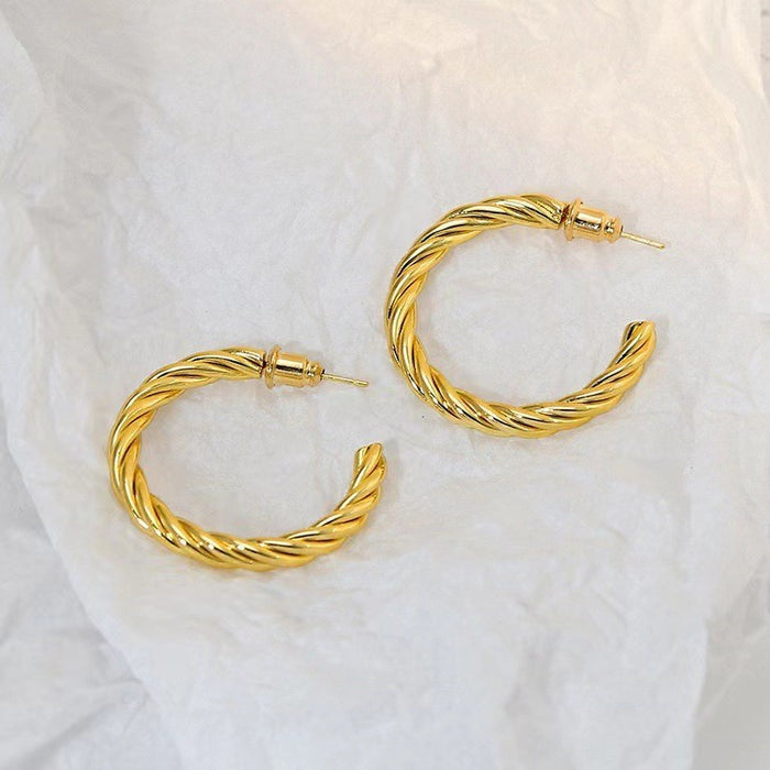 Wholesale Titanium steel Fried Dough Twists earrings Customized C-shaped stainless steel popular gold-plated advanced ear button earrings