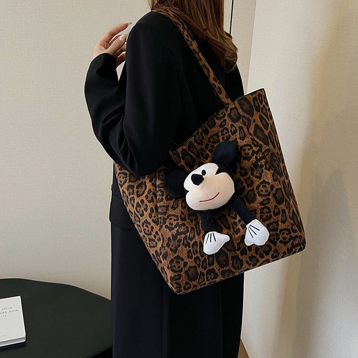 Wholesale Deer skin velvet bag popular leopard print single shoulder casual fashion commuting tote bag