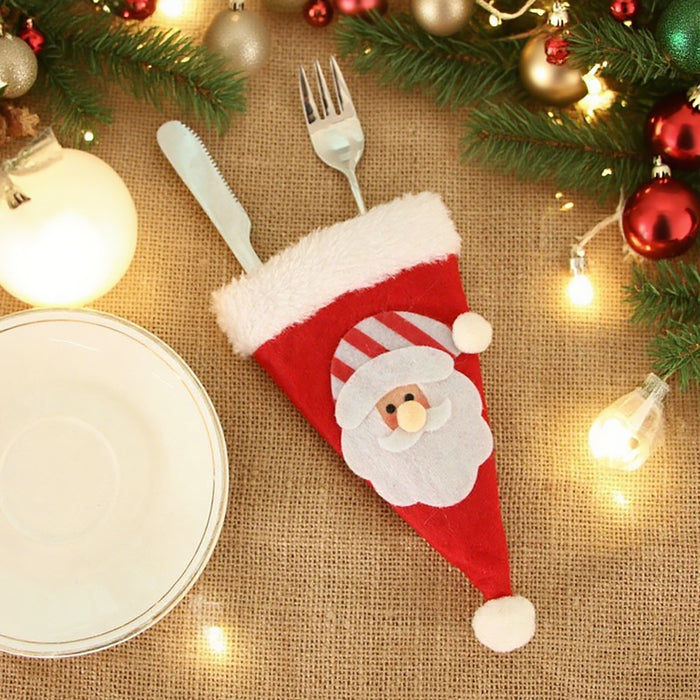 Wholesale Christmas decorations non-woven Christmas cartoon stickers small hat knife and fork bag Christmas table layout knife and fork set