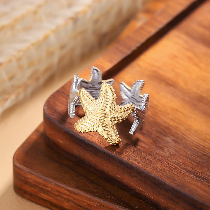 Wholesale Stainless steel new color blocked starfish ring, fashionable and high-end, trendy and personalized, niche and personalized