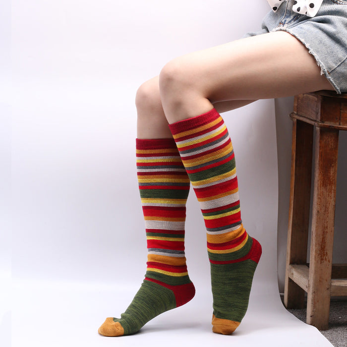 Wholesale Color Striped Women's Long Halloween Christmas Knee-high Cotton Socks JDC-SK-XQ030