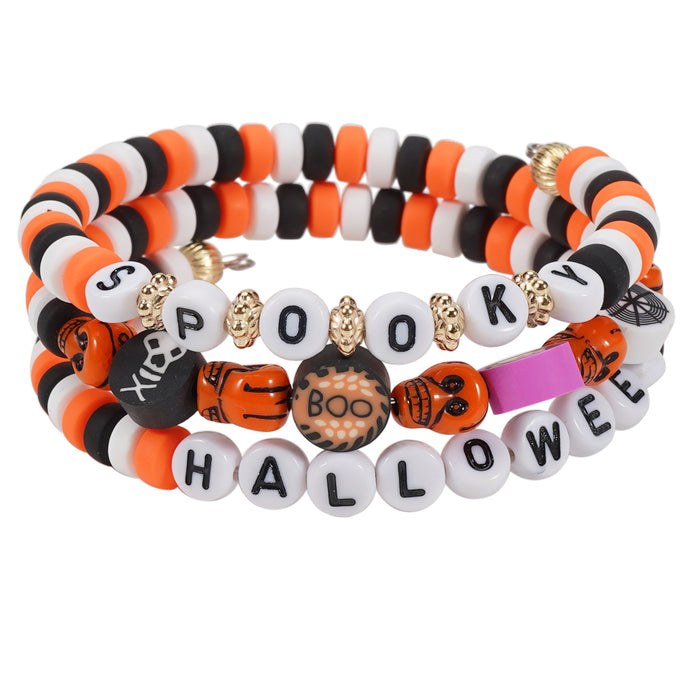 Wholesale Halloween Letter HALLOWEEN BOO SPOOKY Bead Soft Ceramic Bracelet JDC-BT-Xiny063