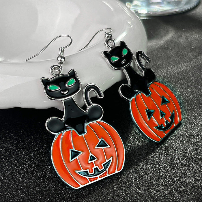 Wholesale Cartoon Black Cat Pumpkin Alloy Earrings JDC-ES-Rulong002