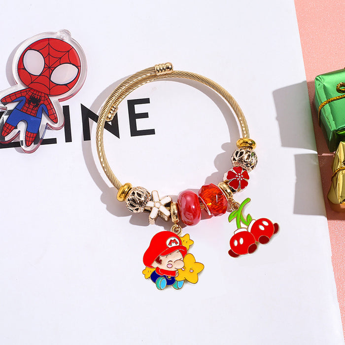 Wholesale Western Anime Cartoon Beaded Bracelet Stainless Steel Open Adjustable for Boutique Resale