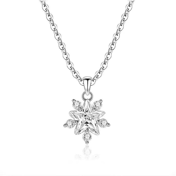 Wholesale Star Snowflake Pendant Necklace Women White Gold Tone Titanium Steel Chic Collarbone Chain Gift Resale