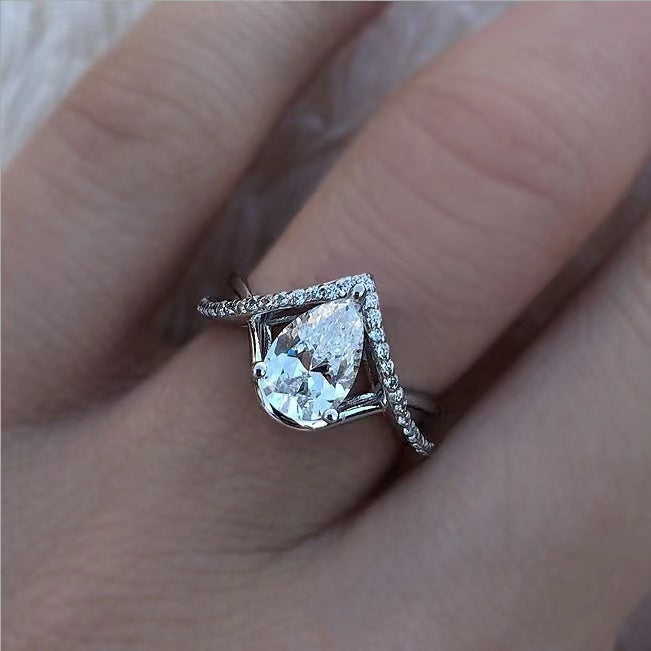 Wholesale New Micro inlaid Zircon Ring Water Drop shaped Light Luxury Colorful Treasure Ring Fashion