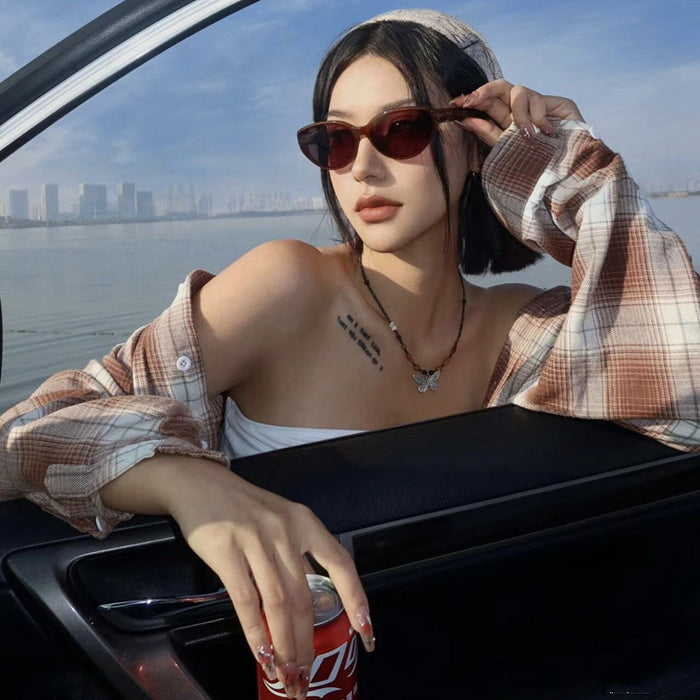 Wholesale Retro tea brown oval sunglasses for women, high-end sense, square round face sunglasses, polarized