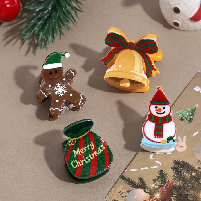 Wholesale Christmas Hair Clips Cute Gingerbread Man Snowman Elk Bell Plastic Hair Accessory For Party Gift