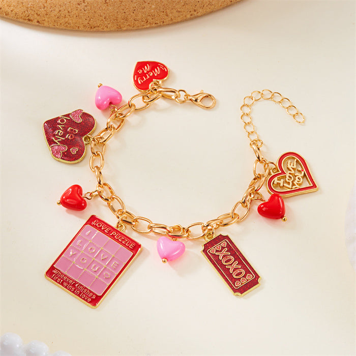 Wholesale Valentine' s Day multi-charm pink bracelet