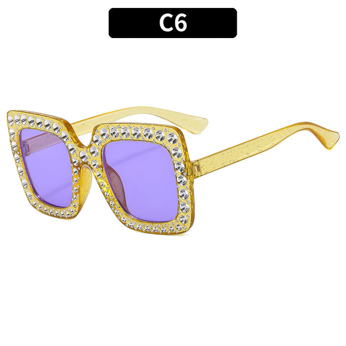 Wholesale Glitter Gold Powder Multi-color Square Rhinestone PC Sunglasses JDC-SG-XIa066