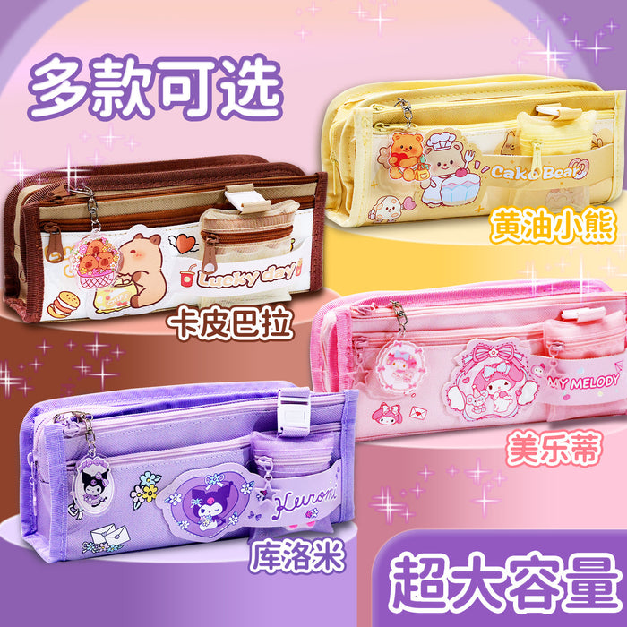Wholesale Canvas Pencil Case for Girls Large Capacity Double Layer Casual School Gift
