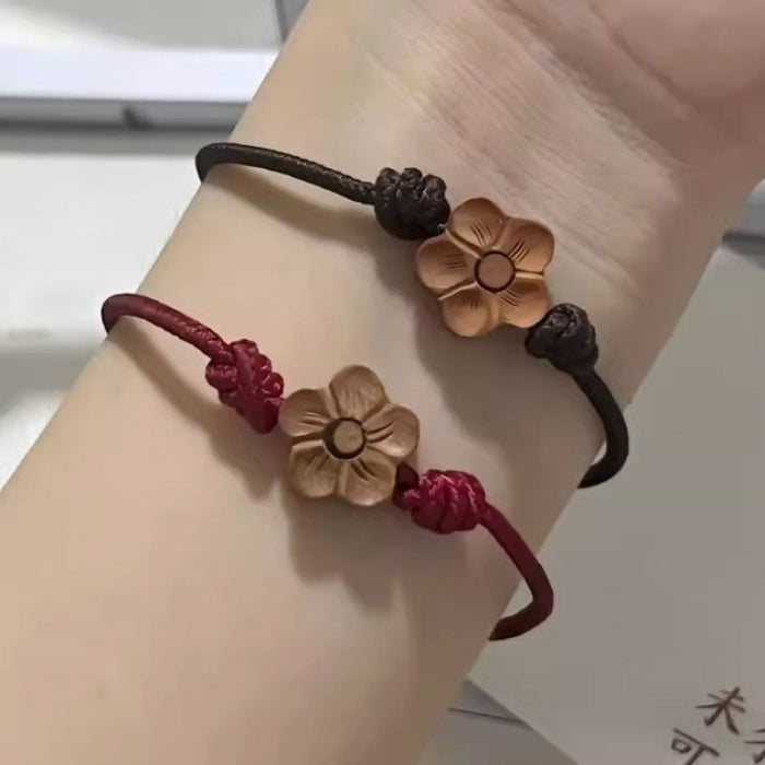 Wholesale Peach wood carved red rope bracelet handmade rope braided lucky bracelet