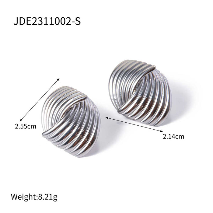 Wholesale 18k Gold Stainless Steel Stripe Texture Staggered Earrings JDC-ES-JD347