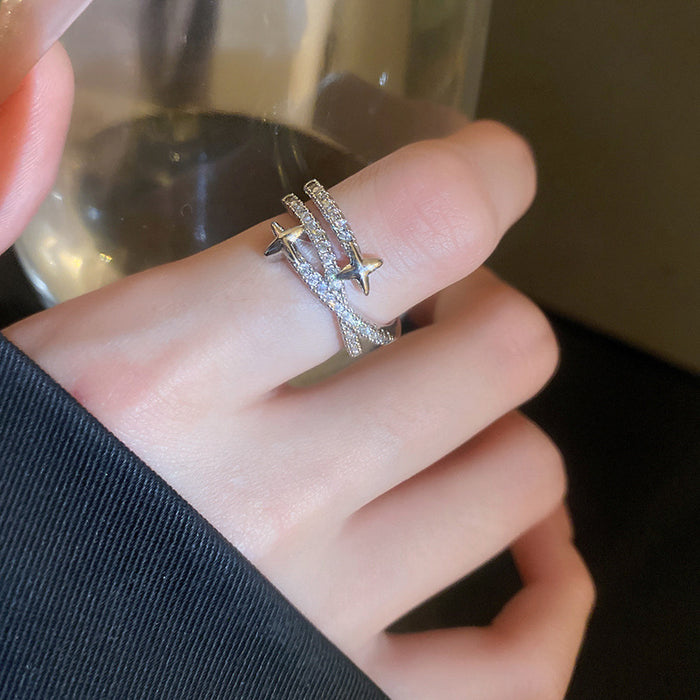 Wholesale Zircon diamond geometric love open ring sweet niche fresh index finger ring fashion high-end jewelry