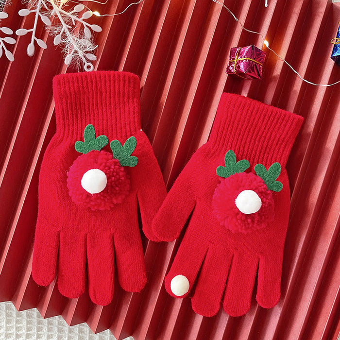 Wholesale Red gloves women' s winter elk couple gift cute thick five-finger warm gloves