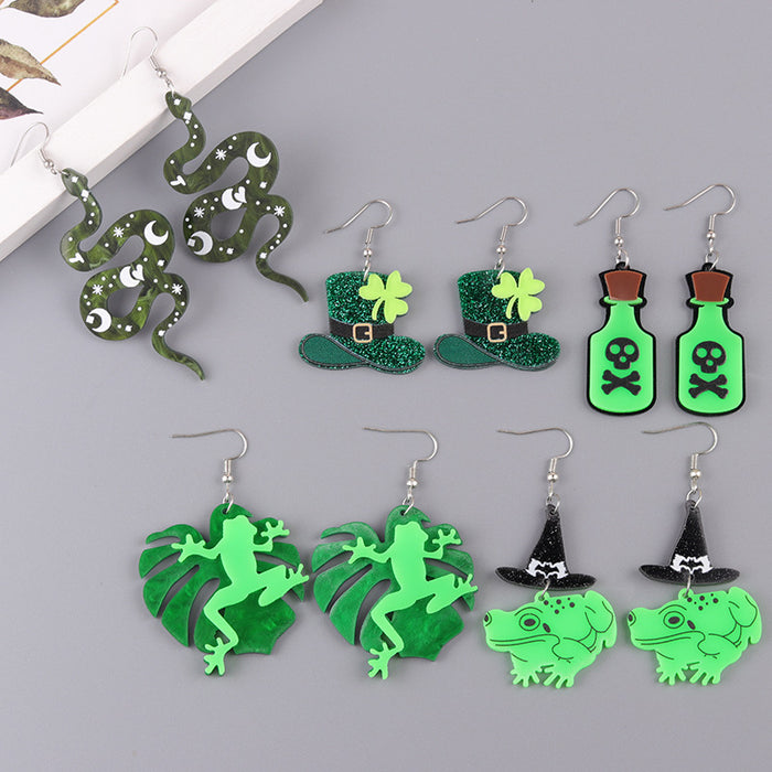 Wholesale  Creative Fun Earrings Green Series Frog Snake Acrylic Earrings Funny Personality Earrings Ear Accessories